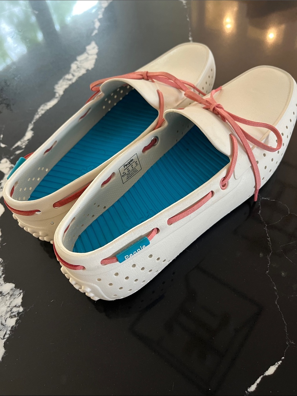 Beige Ultra lightweight Moccasin loafers with Coral 🪸 colour laces {Fit 10/10.5}